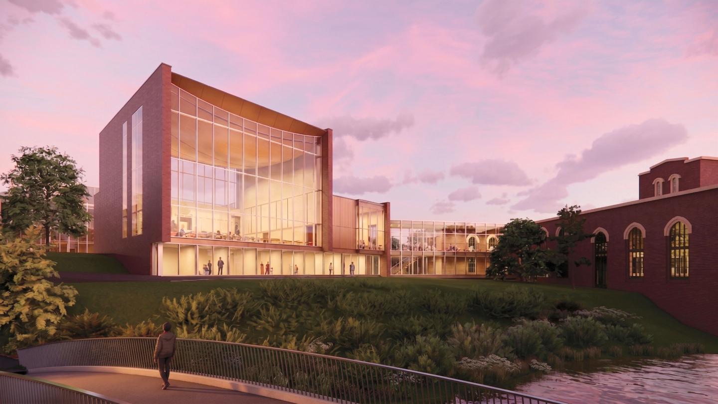 Architectural rendering for the exterior of the new Music Building